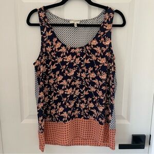 Joie Silk Sleeveless Blouse Tank Top Floral Navy Peach Print
